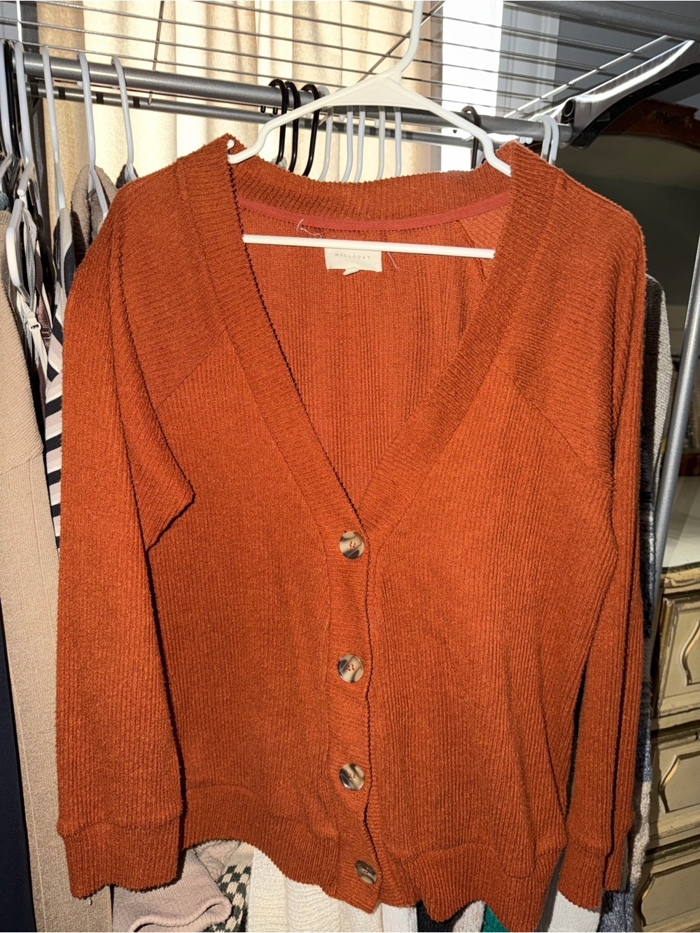 MELLODAY Rust Orange Button-Front Knit Cardigan